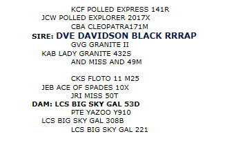 Pedigree and EPDs for DVE Davidson Red Wrap 26G